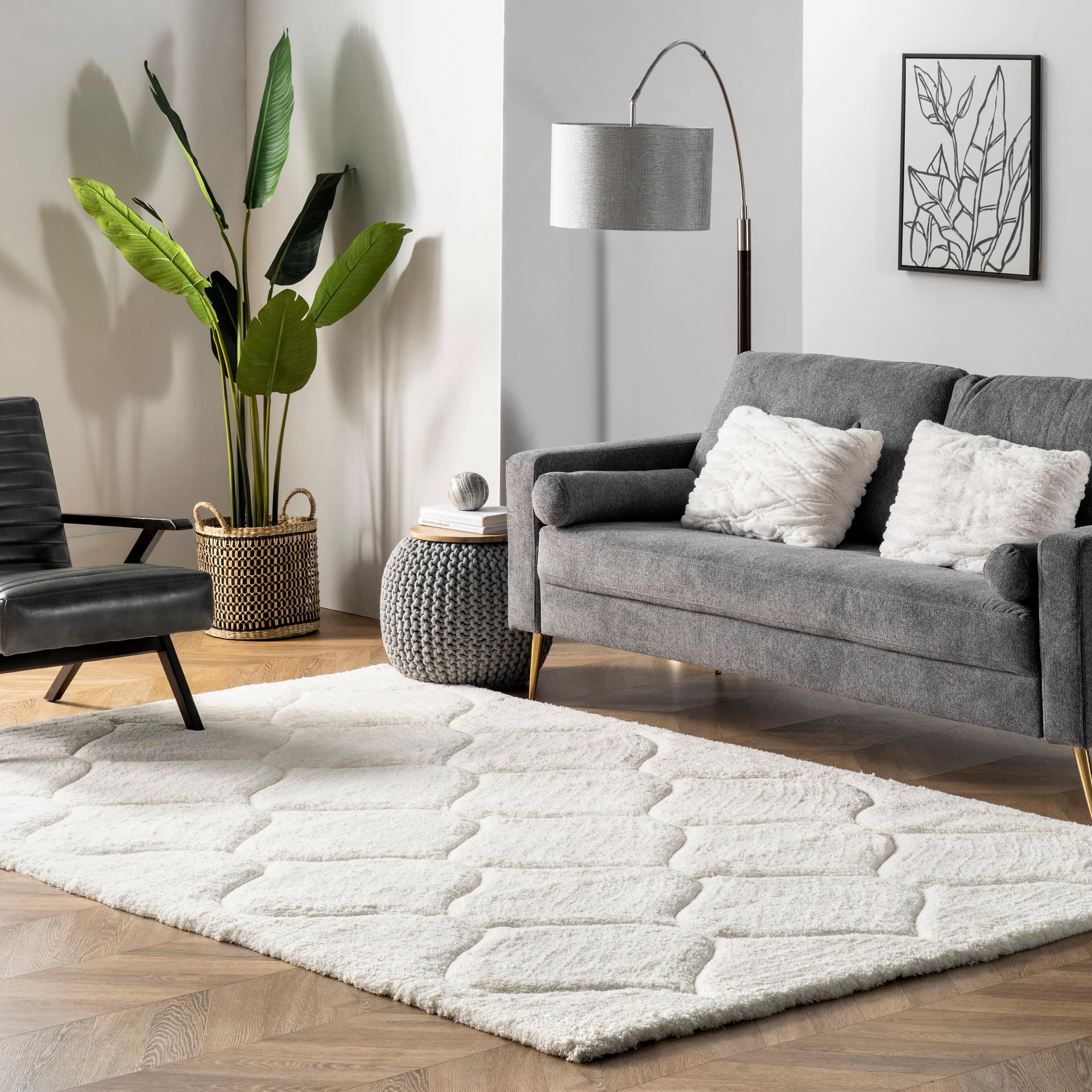 Super Soft Luxury Shag with Carved Trellis Rug | White – Rugs USA