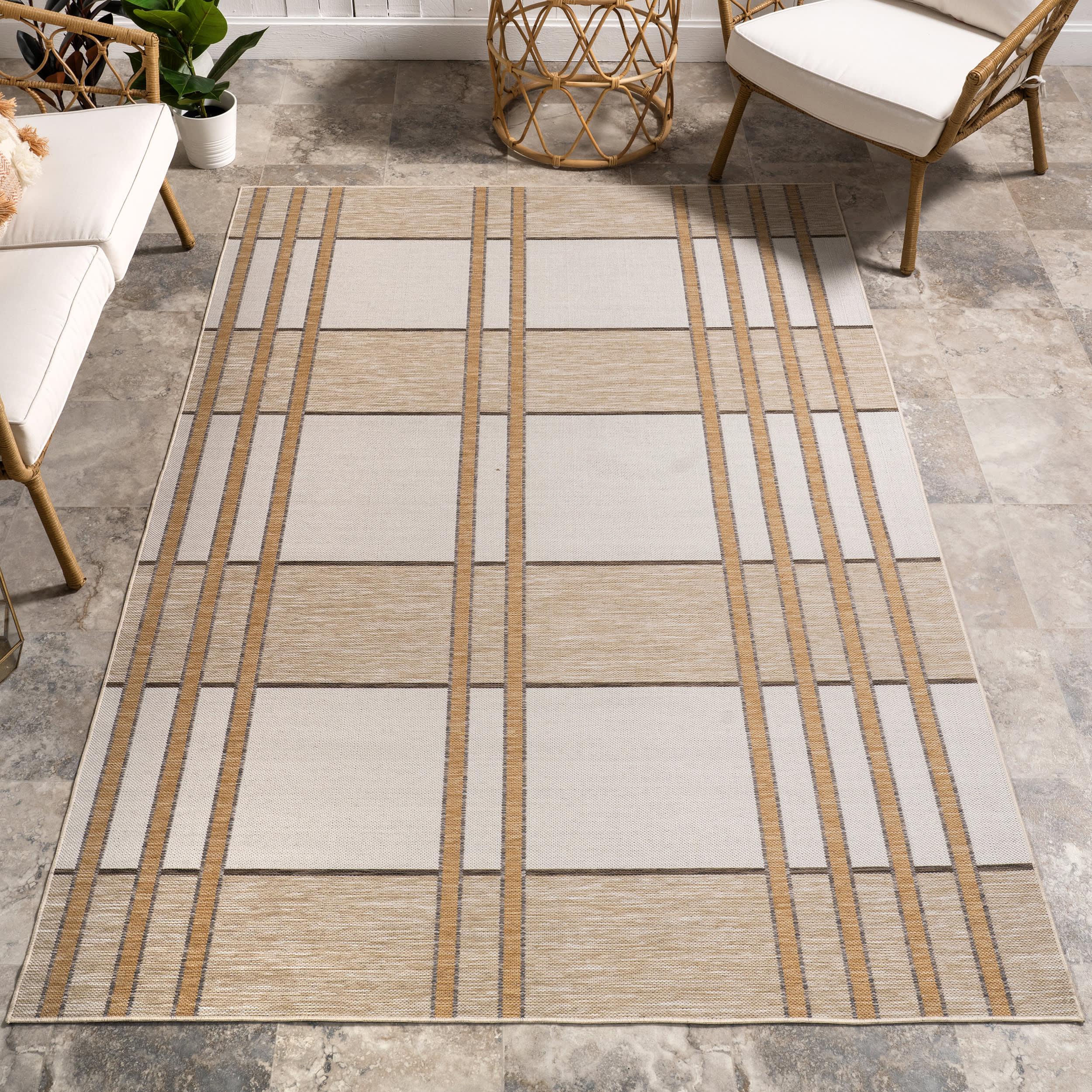Dylan Chunky Plaid Indoor/Outdoor Rug | Beige – Rugs USA