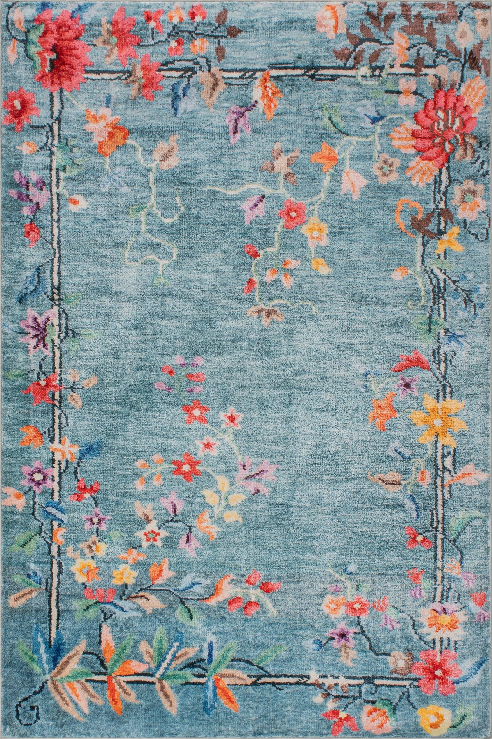 Azara Traditional Floral Washable Rug | Blue – Rugs USA