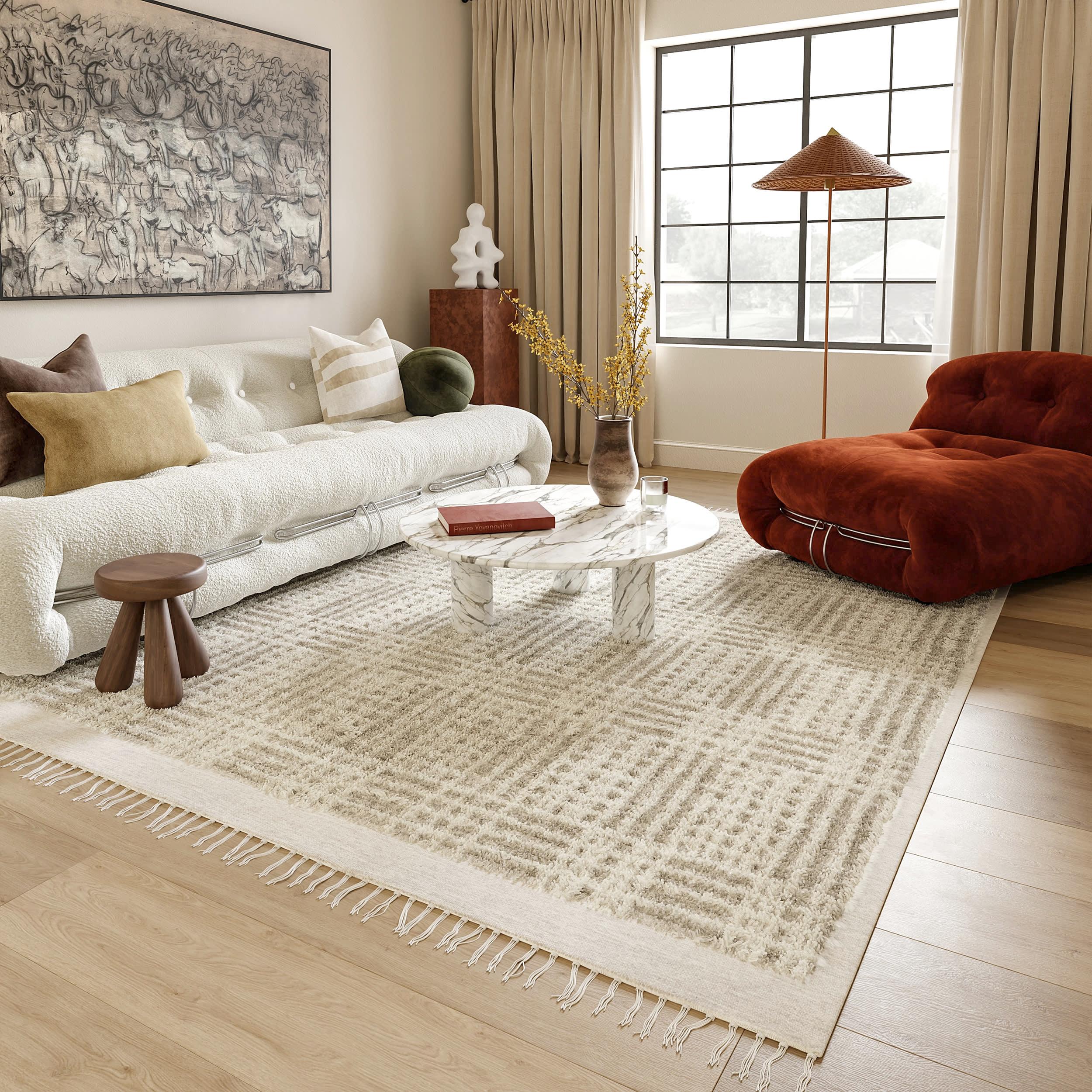 Crissy Crosshatch Shag Rug | Beige – Rugs USA
