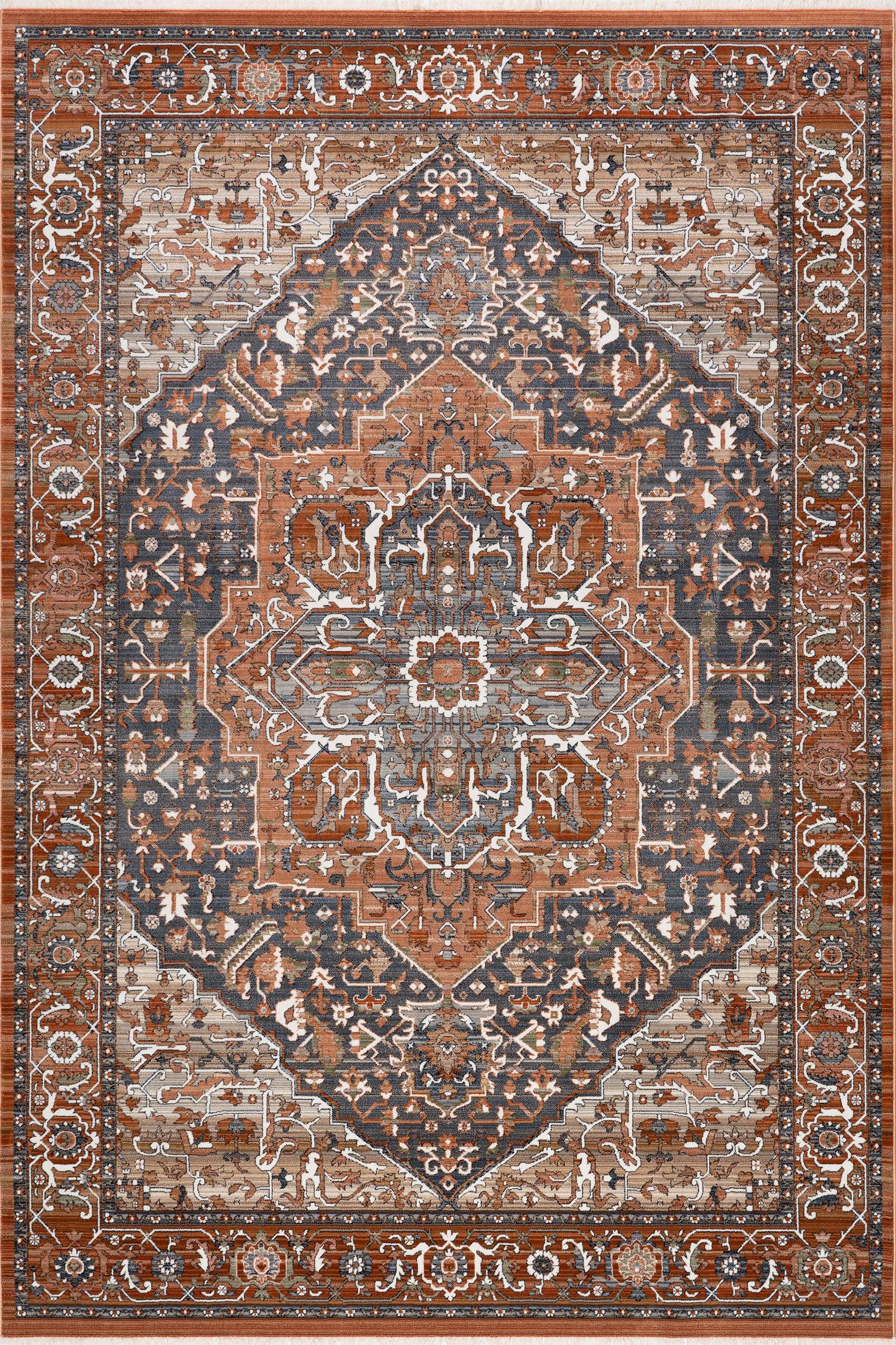 Rosette Medallion Fringed Rug | Rust – Rugs USA
