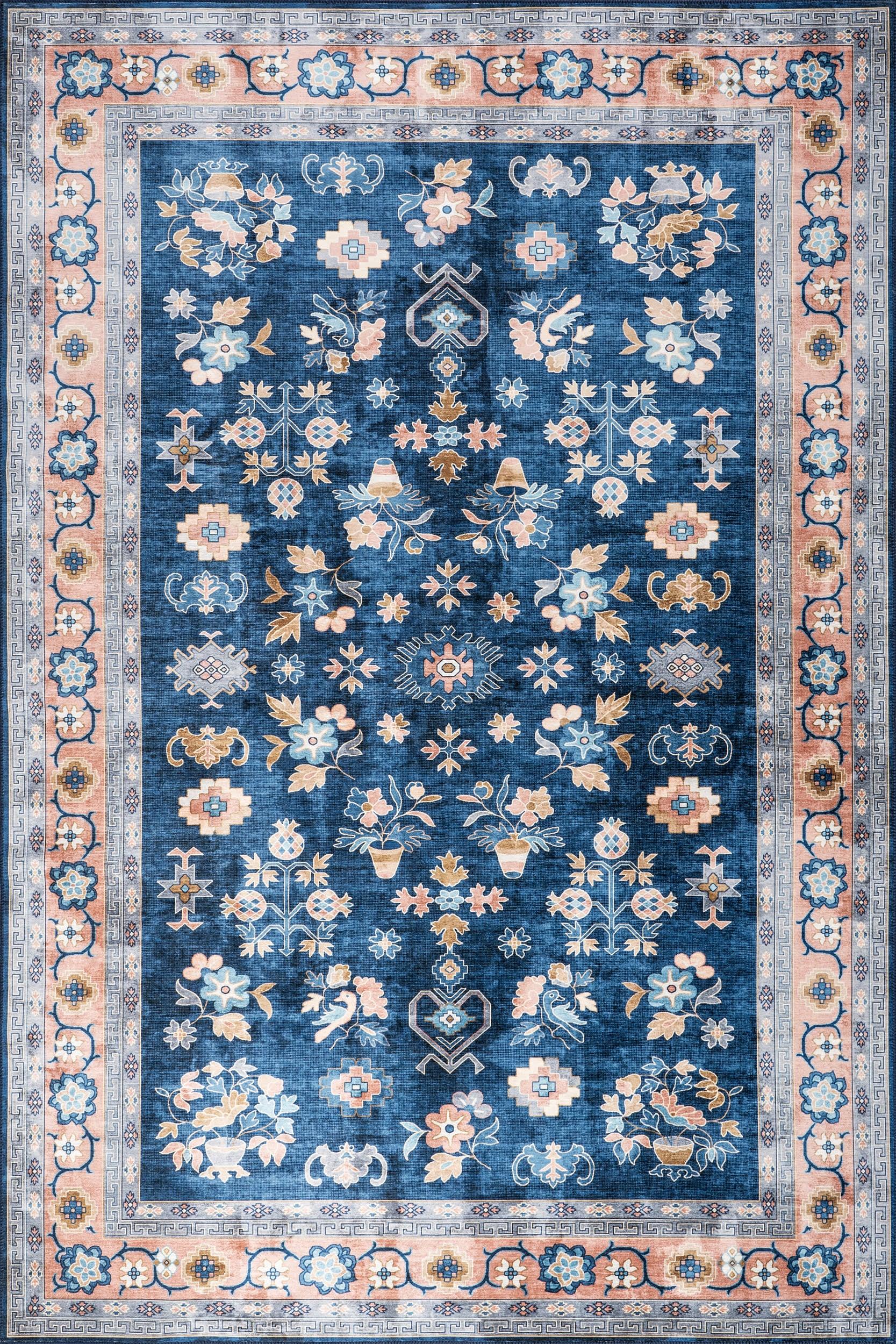 Dayflower Vintage Spill Proof Washable Rug | Blue – Rugs USA
