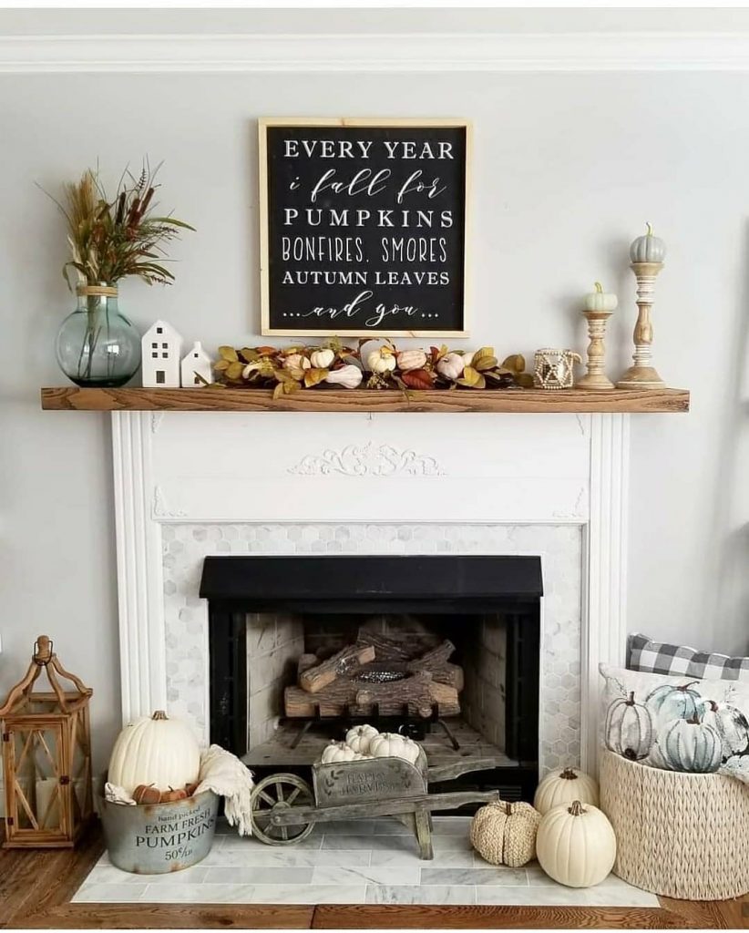fall fireplace hearth decor