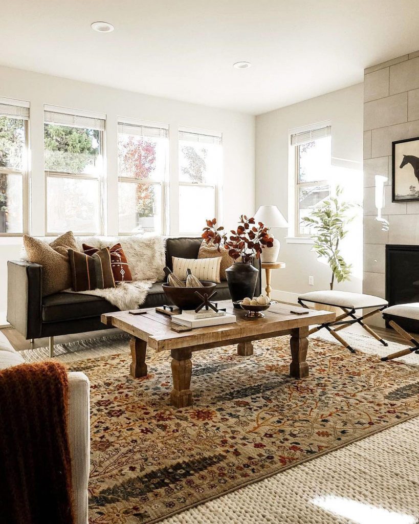 layered rugs living room