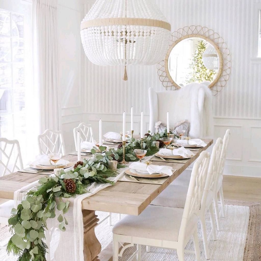 white holiday dining room decor