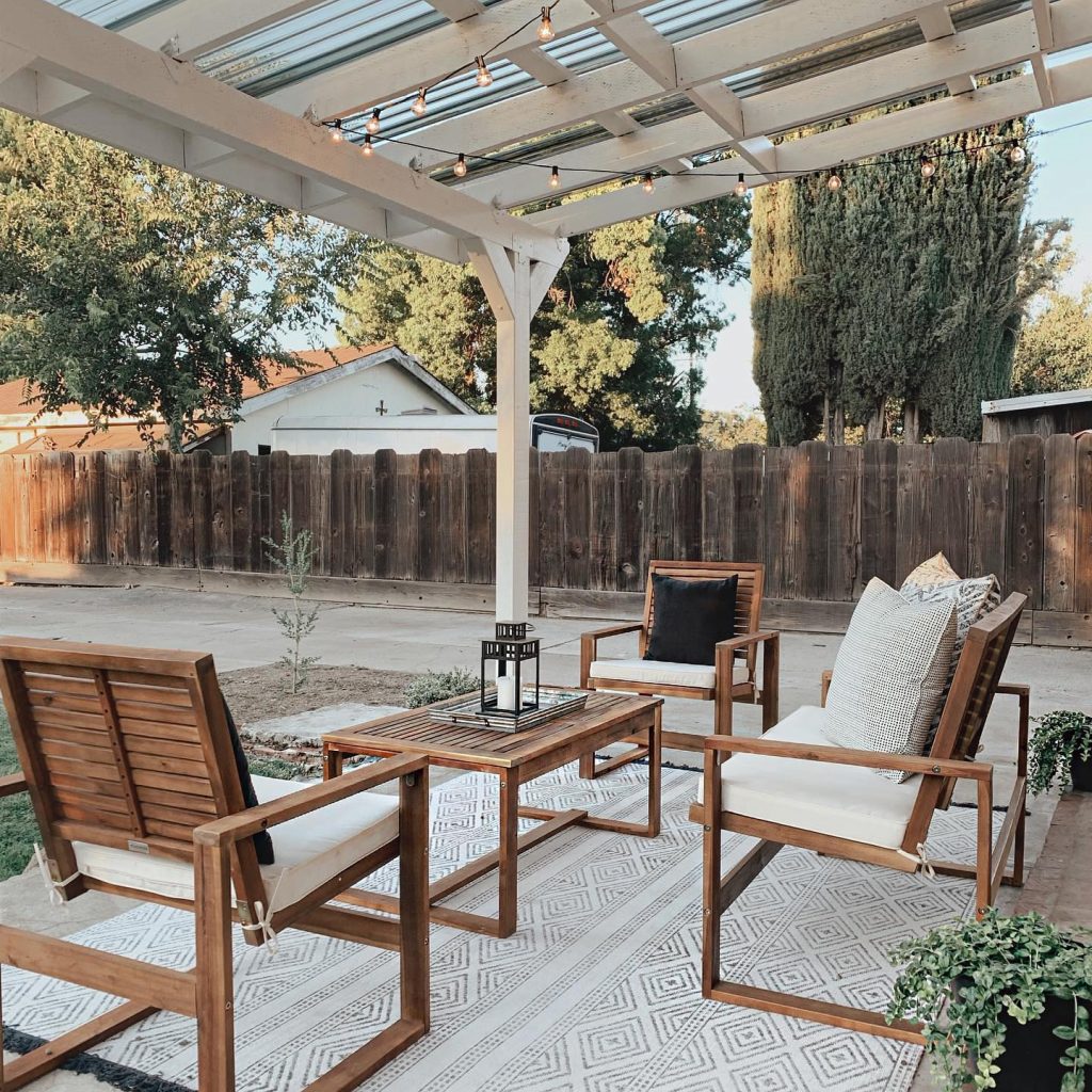 Ivory outdoor rug in covered porch