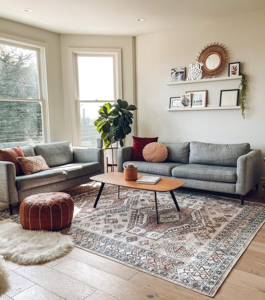 how to pair a rug with your gray couch