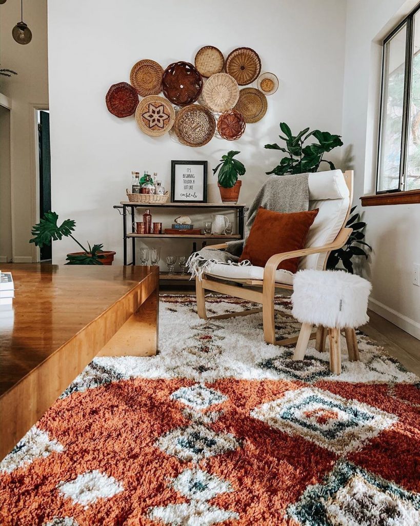 red rug with boho style