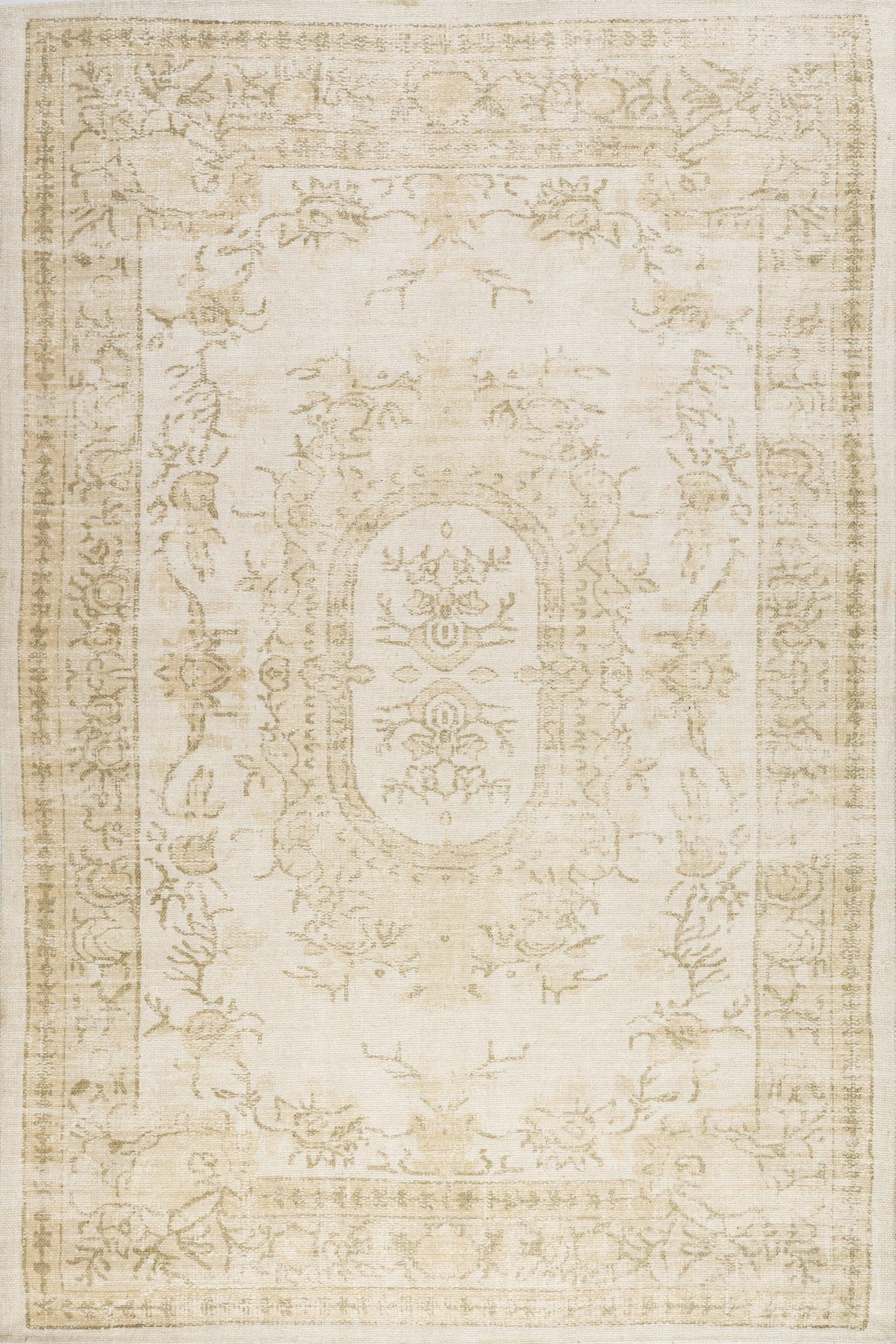 Castellan Medallion Wool and Cotton Rug | Beige 8x11