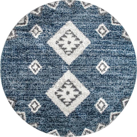 Isolated view of Blue Round Diamond Totem Shag With Tassels Rug, showcasing its design