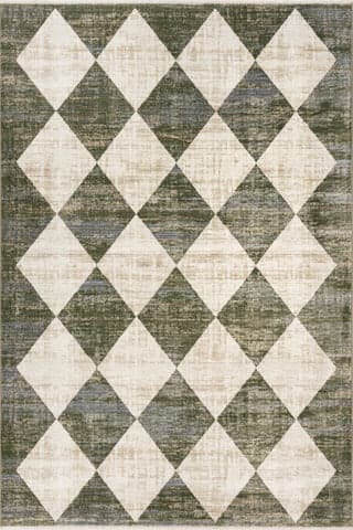 Isolated view of Green Rectangle Vanni Checkered Fringed Rug, showcasing its design