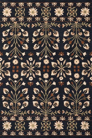 Isolated view of Black Rectangle Folklore Wool Rug, showcasing its design