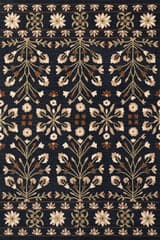 Isolated view of Black Rectangle Folklore Wool Rug, showcasing its design