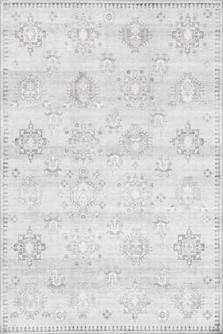 Isolated view of Light Grey Rectangle Brenda Hazy Heraldry Spill Proof Washable Rug, showcasing its design