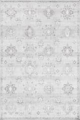 Isolated view of Light Grey Rectangle Brenda Hazy Heraldry Spill Proof Washable Rug, showcasing its design