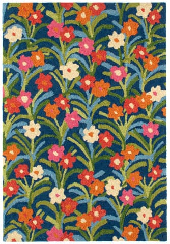Playful Posies Hand Micro Hooked Wool Rug | Navy