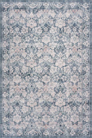 Isolated view of Dark Blue Rectangle Kinice Traditional Floral Washable Rug, showcasing its design