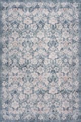 Isolated view of Dark Blue Rectangle Kinice Traditional Floral Washable Rug, showcasing its design