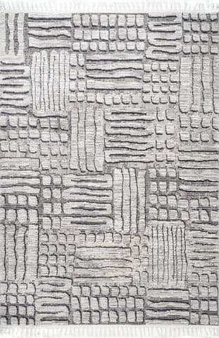 Isolated view of Grey Rectangle Monica Mosaic Tasseled Rug, showcasing its design