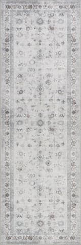 Isolated view of Light Grey Runner Dayflower Vintage Spill Proof Washable Rug, showcasing its design