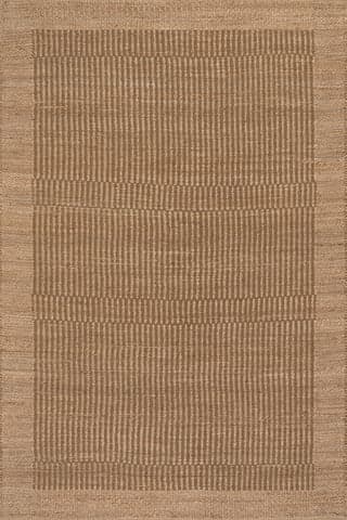 Isolated view of Brown Rectangle Tiziri Striped Moroccan Hand Woven Jute Rug, showcasing its design