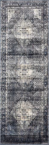 Isolated view of Slate Runner Tracce Vintage Castle Medallion Rug, showcasing its design