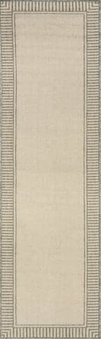 Isolated view of Light Grey Runner Striped Border Indoor/Outdoor Flatweave Rug, showcasing its design