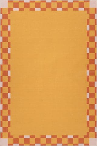 Isolated view of Golden Rectangle Harbor Frame Checkered Washable Rug, showcasing its design