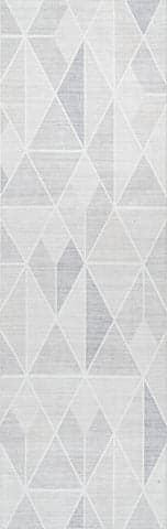 Isolated view of Light Grey Runner Stassi Washable Shaded Tiles Rug, showcasing its design