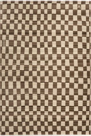 Isolated view of Brown Rectangle Rasali Checkered Box Rug, showcasing its design