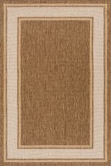 Isolated view of Brown Rectangle Aeli Modern Bordered Indoor/Outdoor Rug, showcasing its design