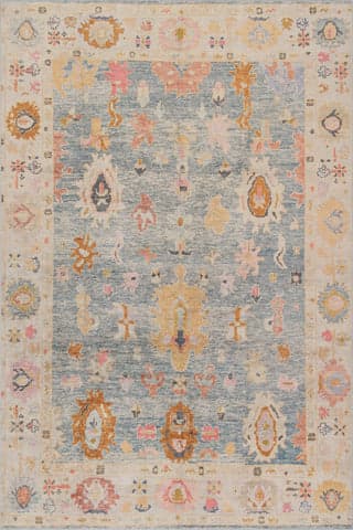 Isolated view of Light Blue Rectangle Selune Hand Knotted Wool Rug, showcasing its design