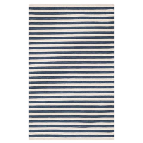 Ladder Stripe Handwoven Wool Rug | Navy/Ivory