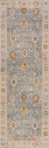 Isolated view of Light Blue Runner Selune Washable Rug, showcasing its design
