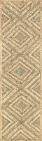 Isolated view of Natural Runner Dogwood Tiled Jute Rug, showcasing its design
