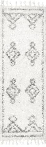 Isolated view of White Runner Moroccan Diamond Drop Tassel Rug, showcasing its design