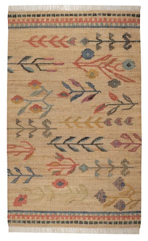 Folk Floral Kilim Handwoven Jute Rug | Natural