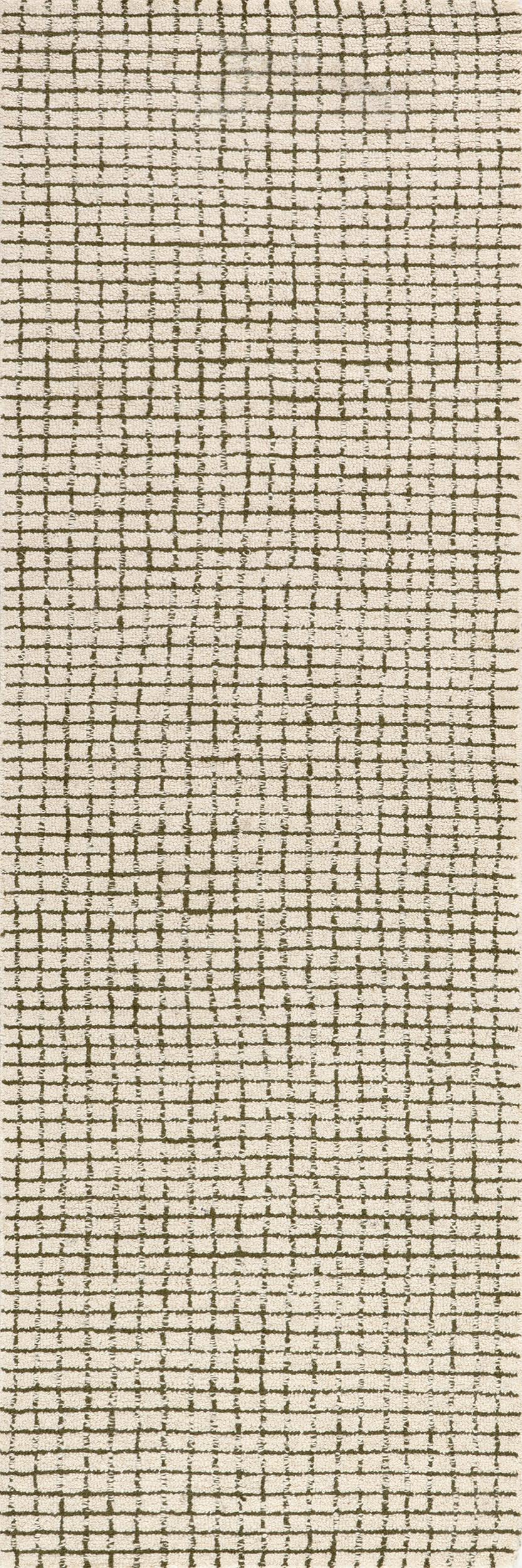 Melrose Checked Rug | Color: Green. Size: 2’6” x 8’