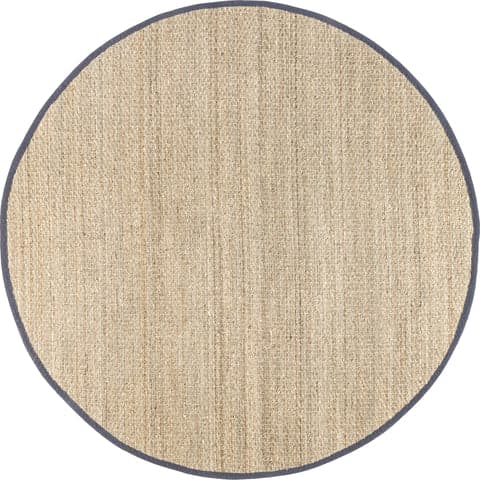 Isolated view of Dark Grey Round Seagrass with Border Rug, showcasing its design