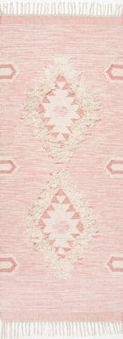 Isolated view of Pink Runner Shaggy Moroccan Lattice Fringe Rug, showcasing its design
