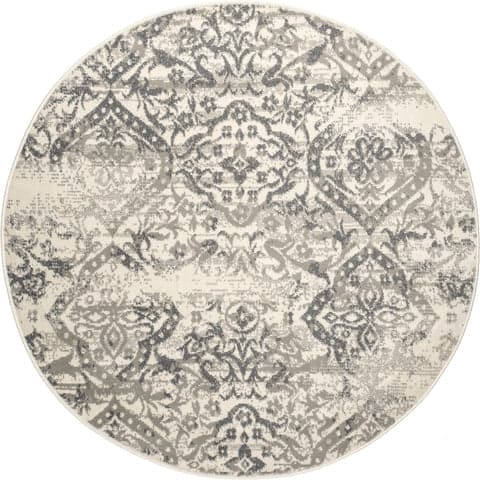 Isolated view of Grey Round Withered Floral Rug, showcasing its design