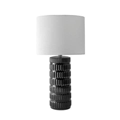 Isolated view of Black  25-inch Tangela Ridged Ceramic Table Lamp, showcasing its design