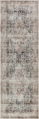 Isolated view of Sage Green Runner Cedar Medallion Washable Rug, showcasing its design