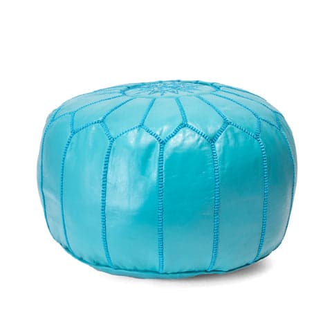 Isolated view of Turquoise Round Moroccan Ottoman, showcasing its design