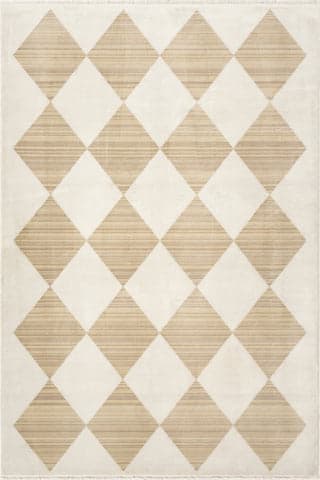 Isolated view of Ivory Rectangle Vanni Checkered Fringed Rug, showcasing its design
