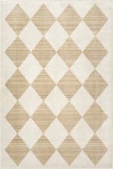 Isolated view of Ivory Rectangle Vanni Checkered Fringed Rug, showcasing its design