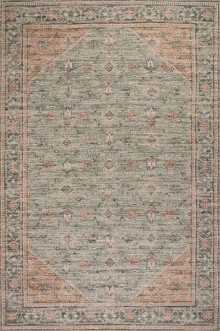 Isolated view of Blue Rectangle Ankhe Traditional Bordered Rug, showcasing its design