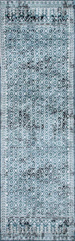 Isolated view of Aqua Runner Aida Washable Stencil Rug, showcasing its design