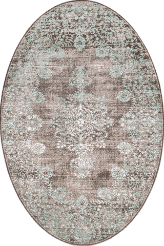 Isolated view of Teal Oval Faded Lace Rug, showcasing its design