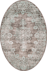 Isolated view of Teal Oval Faded Lace Rug, showcasing its design